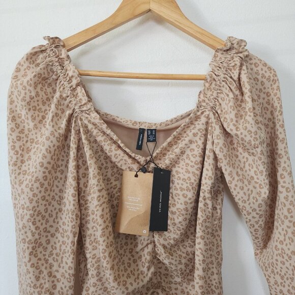 VERO MODA Center Ruching Animal Print Long Sleeve Lined Dress NEW Size 10272530 - Picture 2 of 6